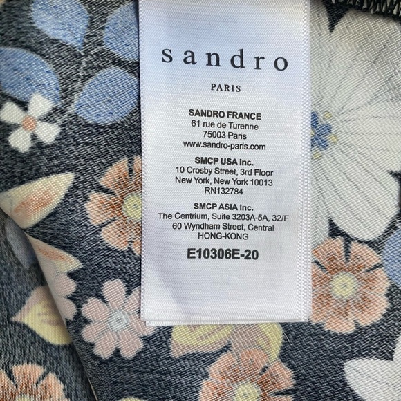 EUC SANDRO Ekin Floral Print V-Neck Short Sleeve Top With White Eyelets XS-Small - Picture 13 of 16